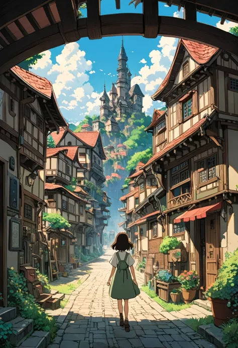 anime movie by Studio Ghibli Style, cinematic film still, best quality, masterpiece, Representative work, official art, Professional, Ultra intricate detailed, 8k,girl,Mysterious Town