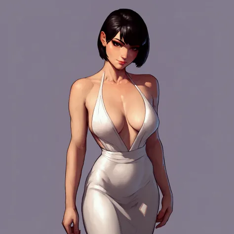 score_9, score_8_up, score_7_up, score_6_up, score_5_up, score_4_up,1girl, white dress,bob cut, half blonde-half black hair, ele...