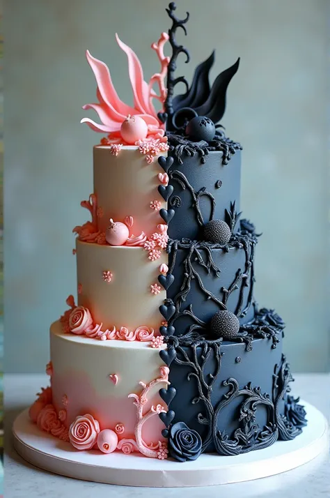 A cake with one side wattpad design and the other half sukuna design 