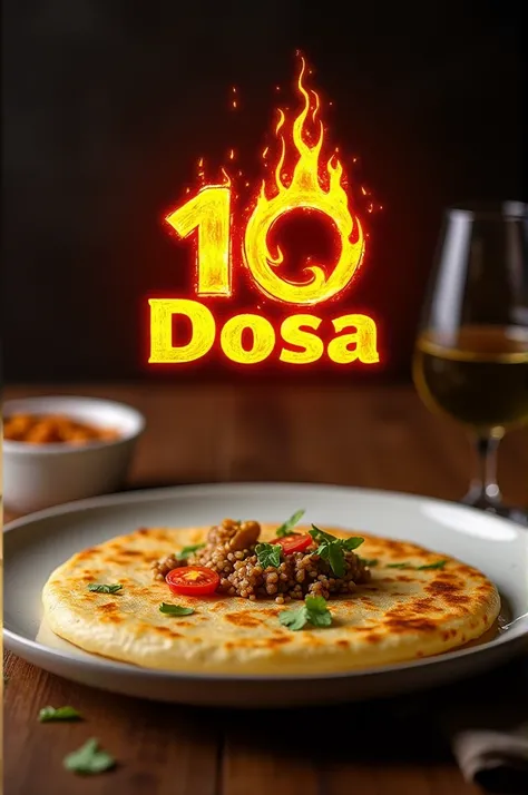 There should be a photo of a very beautiful Dosi and there should be a logo with the name "10 Dosa" on it and it should be of fire and it should look very cool.
Feedback

Improve your speaking
