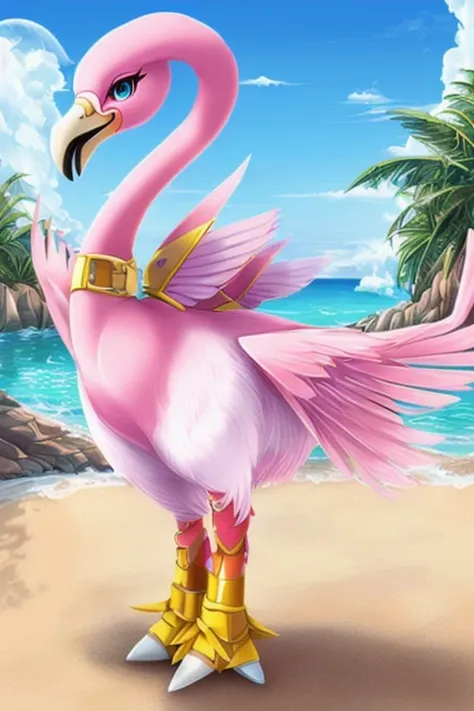 female flamingo digimon style