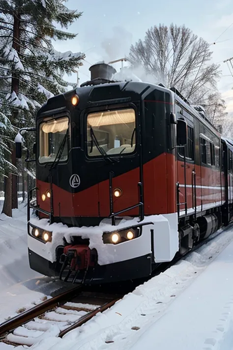 create a train moving in a winter season