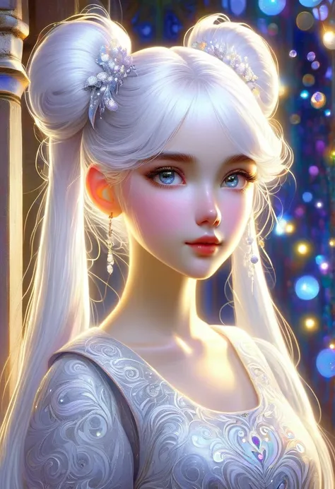  1 Girl, Solo, Twin Tails, Grey Eyes, Upper Body, Dress, white Hair((Appolonia Sentclair+ Victor-Nizovtsev style)), magical naive art, primitivism, protogenes,((Best quality, masterpiece)),
(Higher detail), Impressionism:1.1, 8k