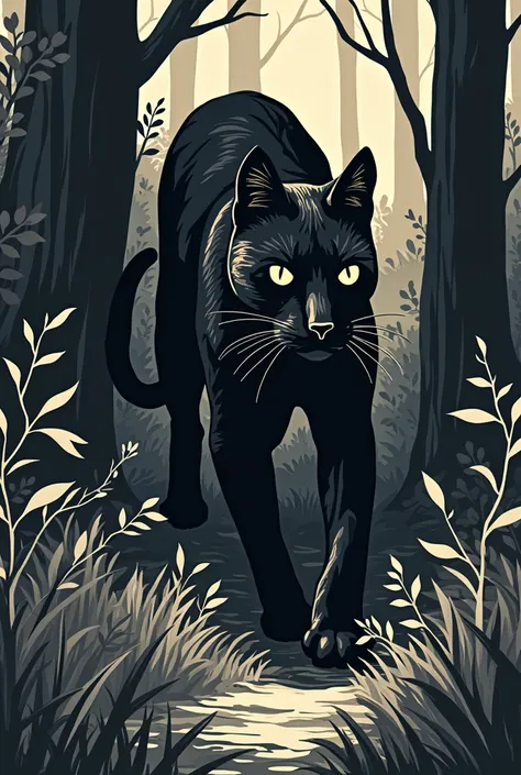 svg style forest cat black and white 