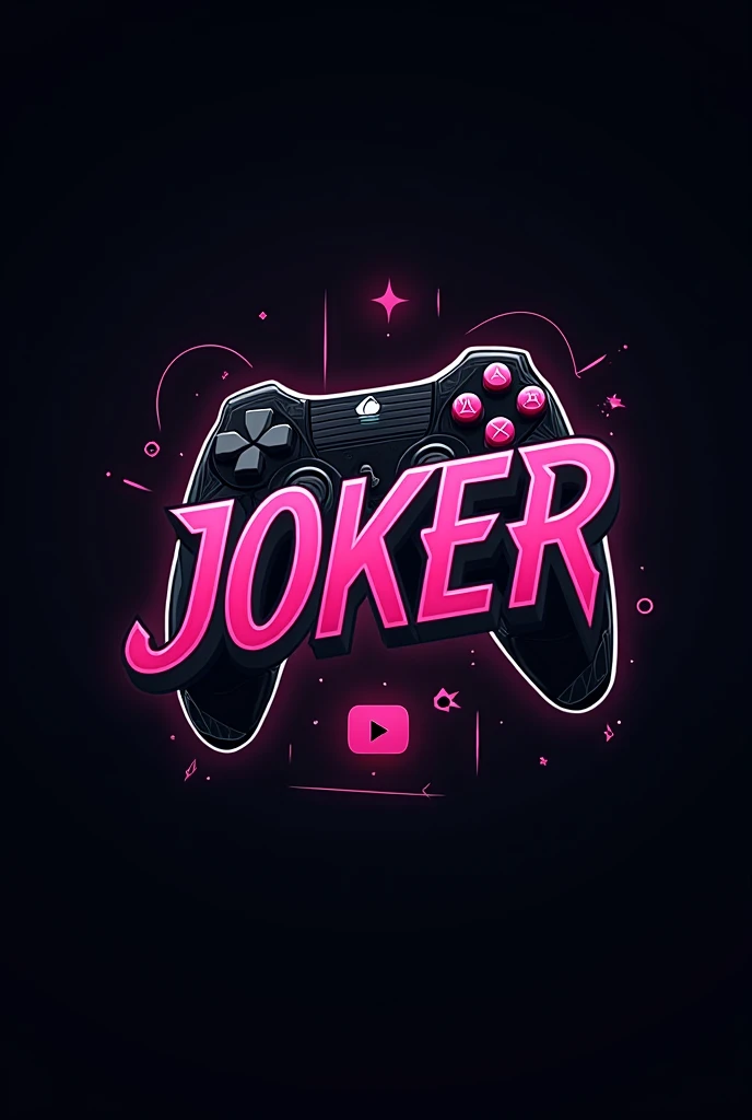 This is a gaming logo that features the name " Joker " in a futuristic font and a neon black color. and Joker dynamic avatar, The logo also has a stylized controller icon and a YouTube play button in the background. The logo is designed to be attractive an...