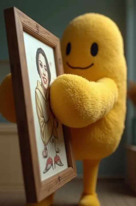 A yellow thumb holding a picture at the edge of the picture 