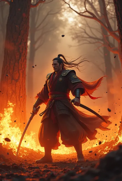   mitsurugi soul calibur in a burning forest