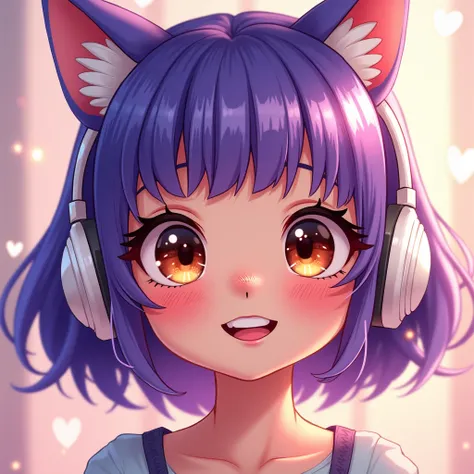 One girl, smile, Minimalist, Wolf Cut, Purple Hair, Bangs, Large Breasts, smile, Grin, Bright Eyes, Brown eyes, Droopy eyes, Light blush, Round eyes, Hearts in eyes, Long eyelashes, Sparkling eyes, Illustration effect for posters and magazines, White headp...