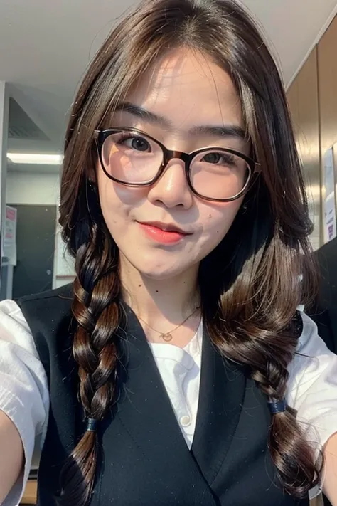 Korean Asian woman wearing glasses , with glasses, korean girl, thick glasses, age is 1, 2 , thicc, 2, beautiful asian girl, asian girl, young and cute girl, with glasses on, spectacled, cutecore, big glass, Cat girl is so cute....,japanese school uniform,...