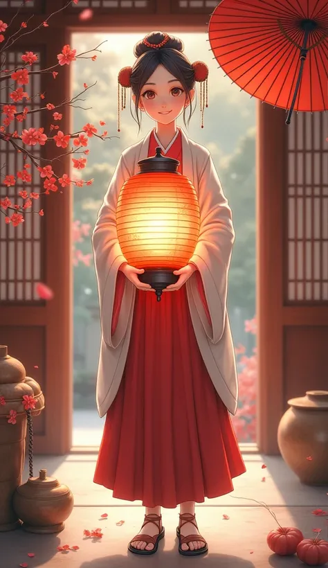 A calm vermilion color - a traditional and elegant color。
Japanese hairstyle - an old-fashioned and elegant style。
Hands holding a large lantern - symbolizing Kaminarimon。
Gentle Smile - Person々Friendliness to welcome。
Historical decoration - traditional p...