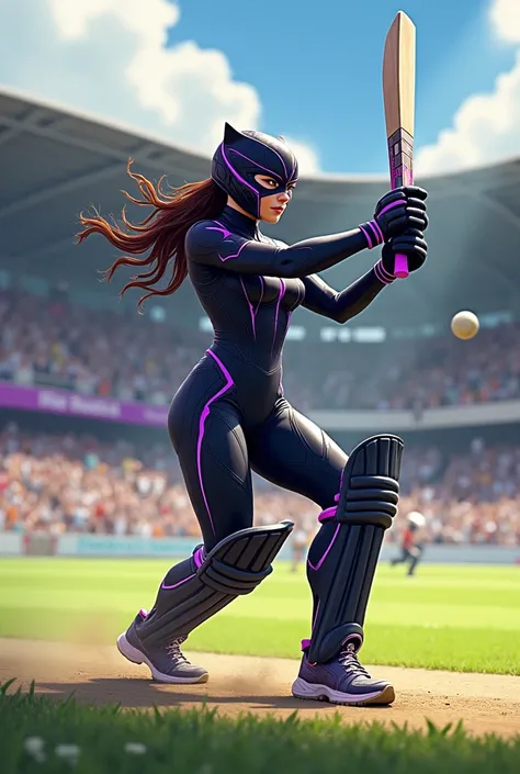 Lady black panther in cricket match white 