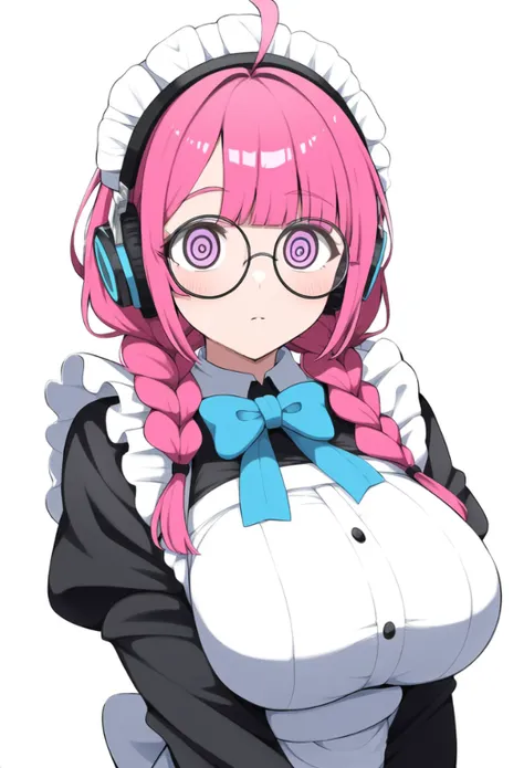 anime character with pink hair and glasses wearing a white dress, anime moe artstyle, anime girl in a maid costume, splash art anime , shirabii, best anime 4k konachan wallpaper, shalltear from overlord, humanoid pink female squid girl, pink twintail hair ...