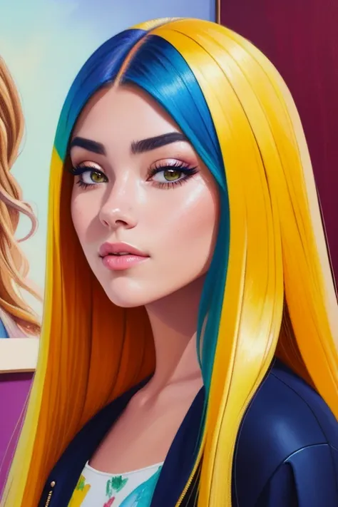 a painting of a woman with long hair and a jacket, madison beer girl portrait, realistic cute girl painting, realistic digital drawing, realistic art style, detailed beautiful portrait, realistic digital painting, realistic digital illustration, detailed c...