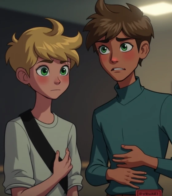 Boy teen the 2d Adrien agreste with hand in his stomach is hungry and growling miraculous Ladybug