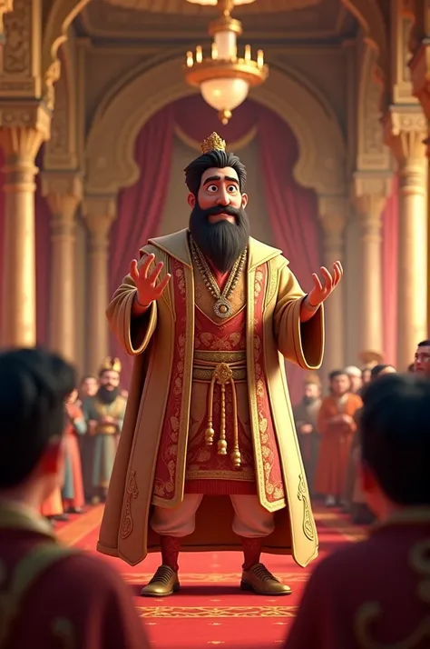 Badshah ne apni mahal mein ek khubsurat taqreer mulakat kar raha hai 3D cartoon style