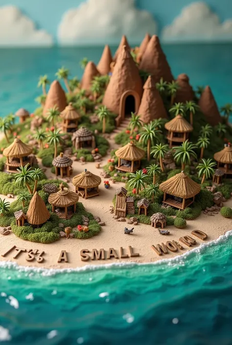 coco islands The words "Its a small world" written in large letters at the bottom of the screen, ((masterpiece, highest quality, Highest image quality, High resolution, photorealistic, Raw photo, 8K)), ((Extremely detailed CG unified 8k wallpaper)), Miniat...