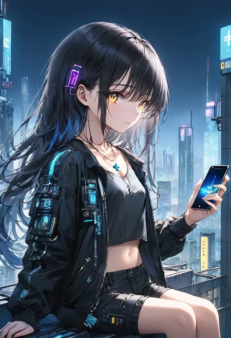 (uncensored), score_9, score_8_up, score_7_up,source_anime, high quality, exceptional, best quality, perfect hand, 1 girl, (solo), watching smartphone, detailed face, detailed glowing eyes, Detailed hands, (4_fingers+1thumb on hand), beautiful_female_finge...