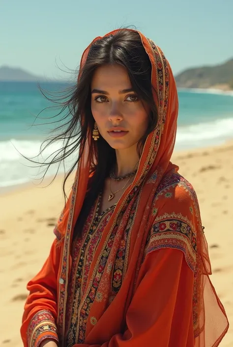  A beautiful Afghan woman on a sandy beach "Nur Mohammad Amiri" writes