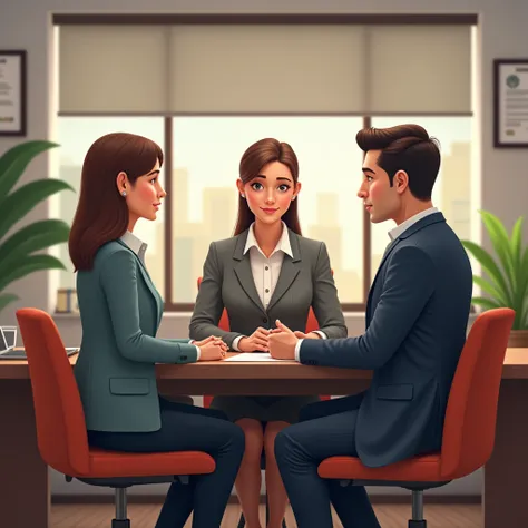 image of 2 people meeting insurance agency person in the agency office