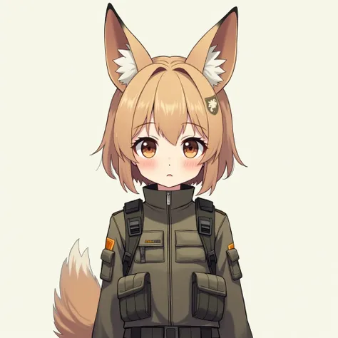 Girl, anime style, small breast, fox ears, taktikal uniform, 