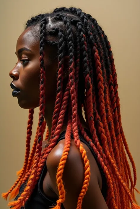 image of a hair style 
Long rasta braids using outre combination of colour 350 and 2
The hair should be curled from the top to bottom 