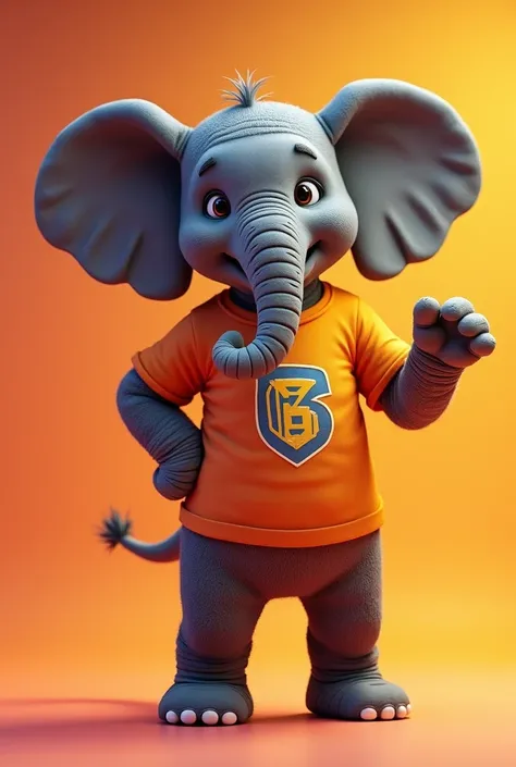 Create an  realistic elephant moscot  with wearing human tshirt and clean background with any action  and some more vibrant colours and to look more attractive 
