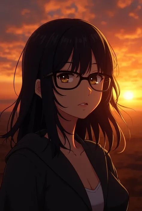  Black hair, glasses, sunset