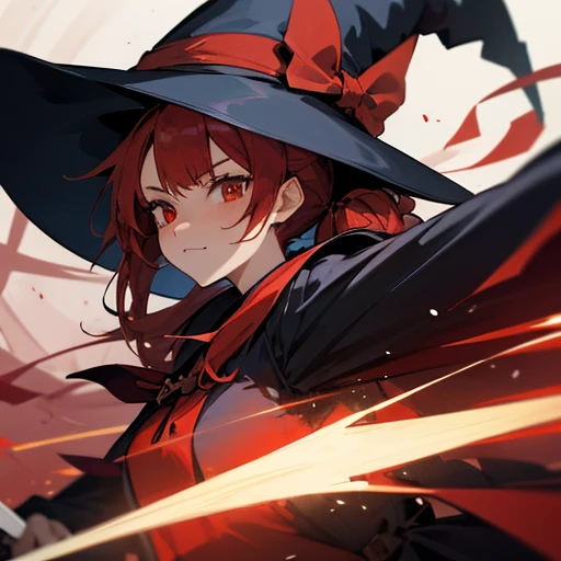 Masterpiece, Wizard, witch, 1 Female, Big sister type, adult, Red Hair, ponytail, witchの赤い((Pointed hat)), Red Eyes, Professor at the Magic School, witchローブ, Red ribbon, cute, cool