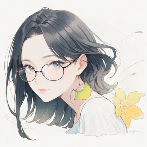 ((detailed thin line drawing)), (8k),(clean lines), (pastel) 1girl, black hair, black eyes, glasses,(masterpiece), soft, (Highest quality:1.1),(((Super detailed))), (looking at camera),beautiful, Best illustrations,In detail, (Watercolor), cute anime girl,...