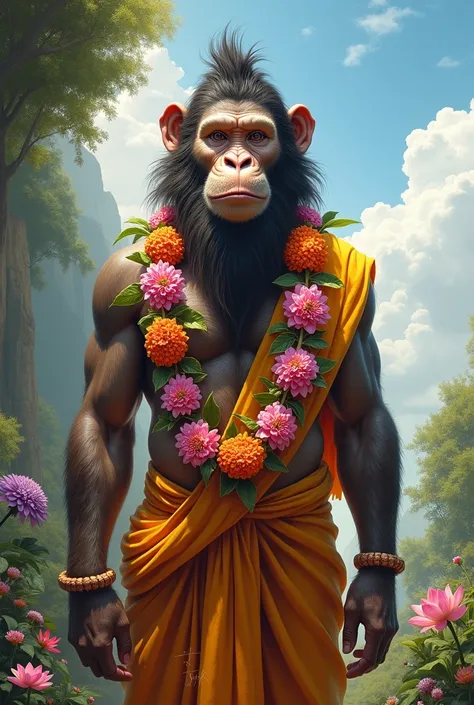 Hanuman ji with flower mala