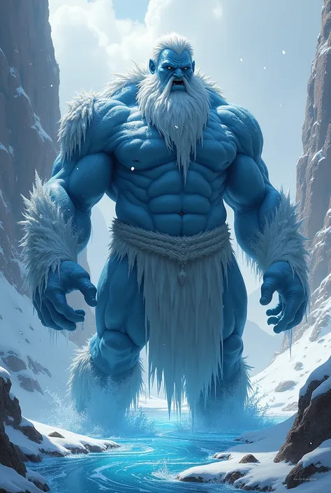 Ymir the blue frost giant is sweating. The sweat flows into a river
