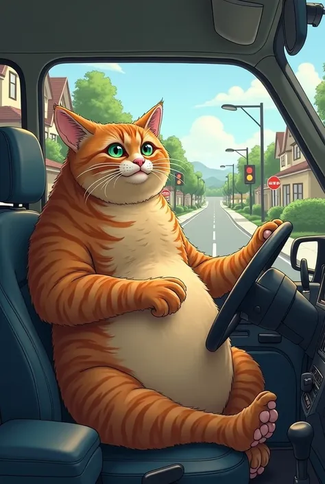 a super fat cat driving a car