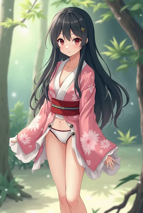 Create a image of nezuko Kamado Full body standing position where her underwear is slightly visible 