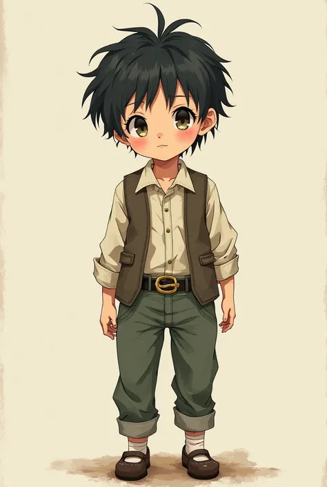 Make an  boy out of simple antique clothes, anime art