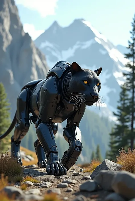 Robotic Black panther in the mountains 