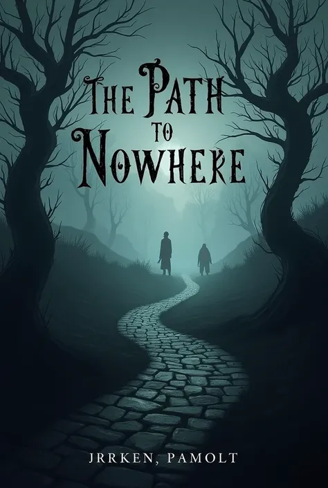 Create a dark and atmospheric book cover for a novel titled “The Path to Nowhere.” The background should depict a desolate landscape shrouded in fog and shadows, symbolizing the journey into darkness and despair. In the foreground, feature a winding path t...