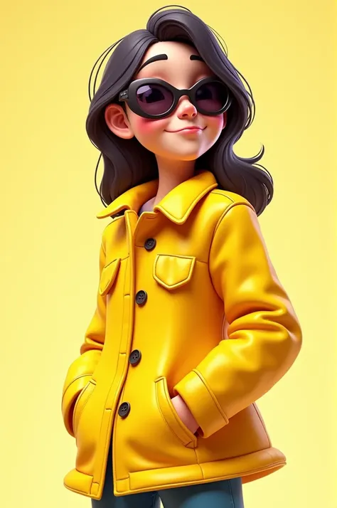 Cartoon anme character wearing sun glasses and jacket in yellow colour