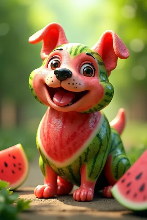 Create dog image but dog made from watermelon look
