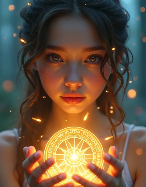 a girl performing a complex spell, glowing runes floating around her, creating unique magic, beautiful detailed eyes, beautiful detailed lips, extremely detailed face, vibrant beauty, ethereal atmosphere, dramatic lighting, fantasy art, digital painting, c...