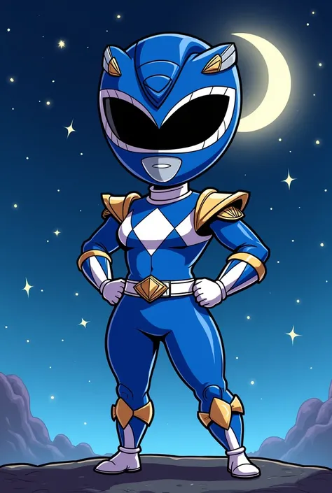 Power ranger blue suit, muscle girl, chibi, moon, (( large hips)), ombreiras, cute, stars, coxas grossas,