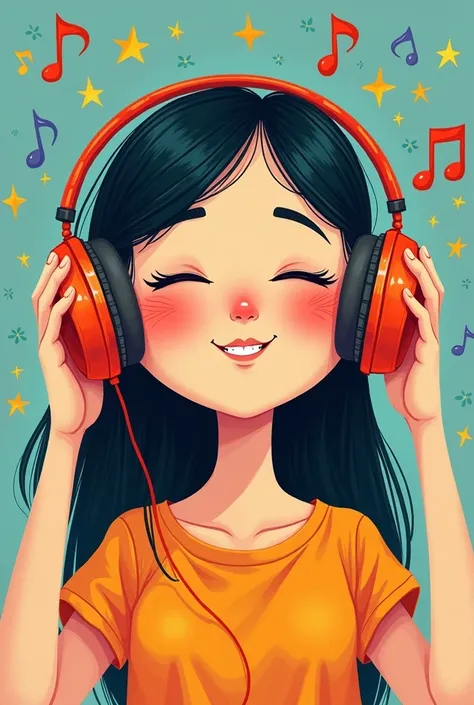 Mad Masters Pretty Girl Listeing Music on Headphones cartoon art painting

