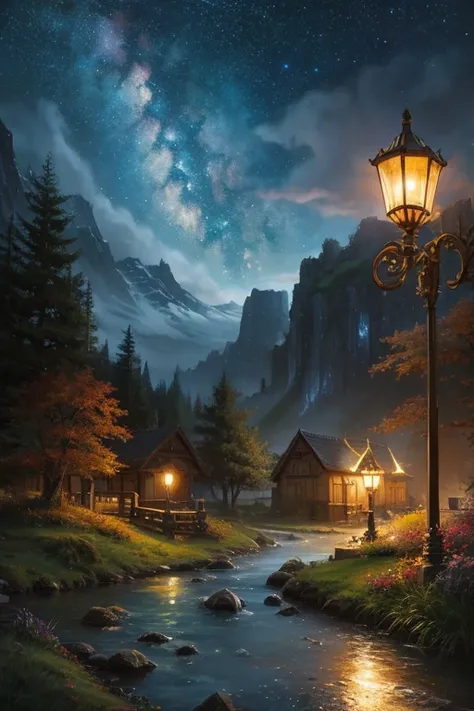 Best Quality、Landscape painting、Fantasy art、Starry Sky、grow、dramatic