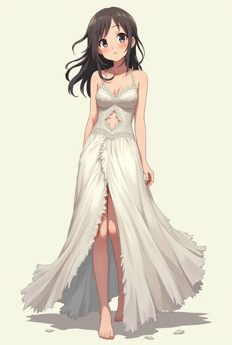 Woman in a ripped wedding dress。Anime Style。