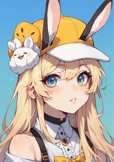 1 girl, solo, close-up,rabbit hat,light yellow hair