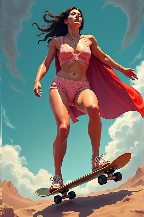 Superman in women&#39;s underwear and on a skateboard