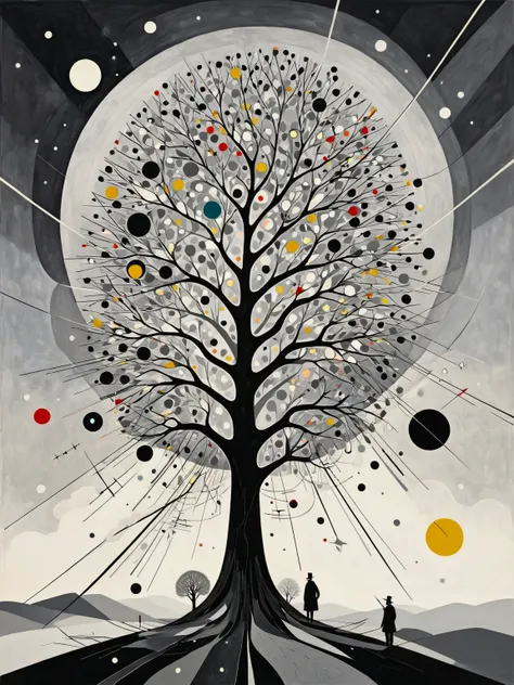 Kandinsky、Plane composition、Black, White and Gray、Abstract lines，Abstract geometric graphics composition、Abstract big tree，Point, line and surface composition