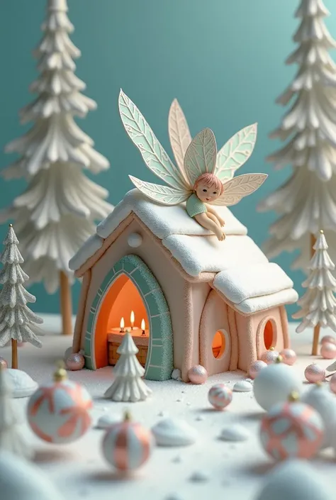 isometric, 3D Christmas fairy world diorama in an avant - garde Surrealist style, paper craft, style of Alexander McQueen, Kay Nielsen and Tony Fitzpatrick, fairies, snow, fairy wings, winter wonderland, 8K, unreal engine, highly - detailed