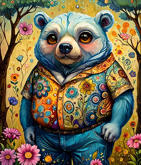 style of jeremiah ketner, (cute, fat, obese, anthro, male, bear), solo, full body, ((pants)), dynamic pose, hires textures, high...