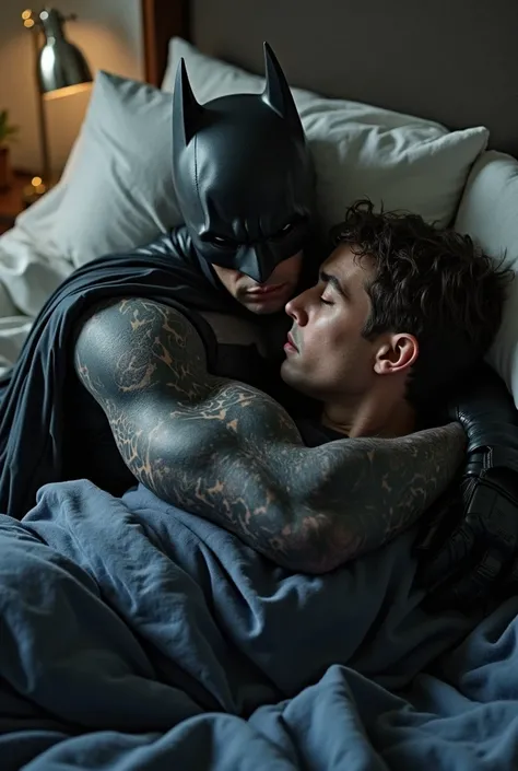 Batman having sexual intercourse in bed
