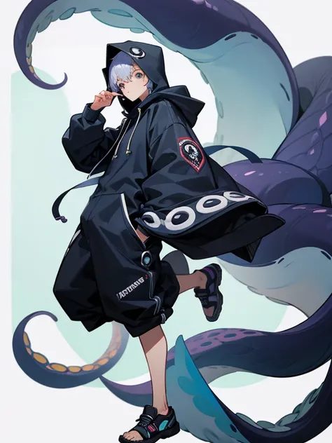 Best Quality、masterpiece、Tentacle Hoodie、male、Full-body portrait